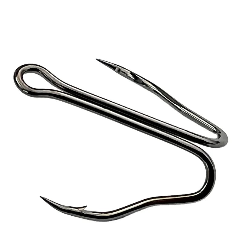 TAKEDO 3551 Short Handle Double Hook 6# - 2/0 Black Nickel Fishhook 2X Strength High Carbon Steel Fishing Hook for Frog Lure