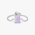 925 Sterling Silver Fine Jewelry Daily Accessories Vintage Rectangle Purple Opals Adjustable Link Chain Rings for Women