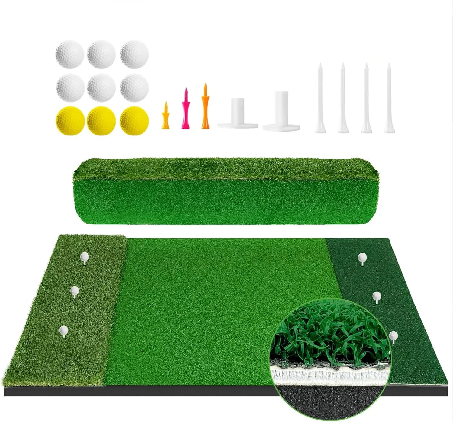 Premium 3-in-1 5x4ft Putting Mats Thicken 3MM Spring Layer Hitting Mat 9 Balls 9 Tee for Outdoor/Indoor Practice Backyard Garage