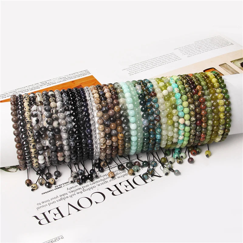 Wholesale 6 mm Weave Bracelets Polished Tiger Eye Stone Beads Bangle Lapis Lazuli Rhodonite Adjustable Bracelet for Women