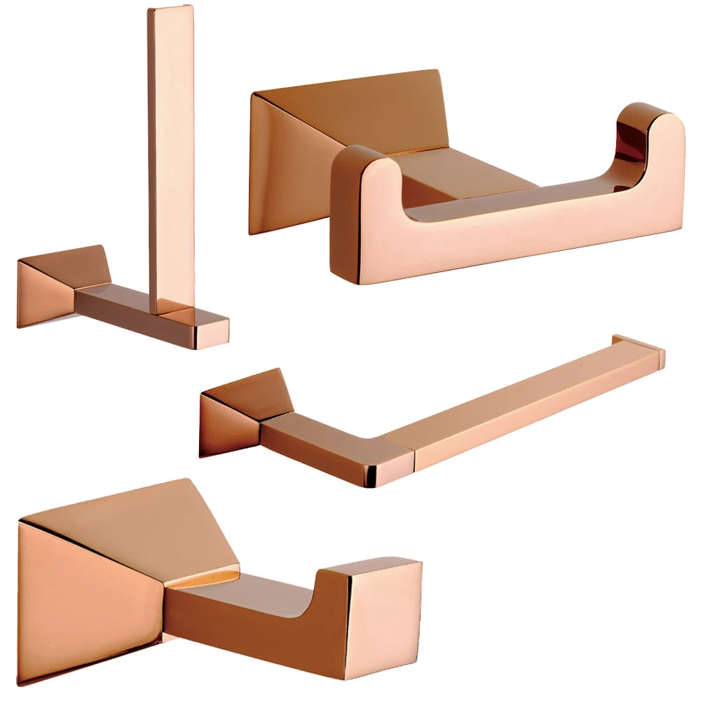 Luxury Modern Bathroom Accessory Set Rose Gold Toilet Brush Soap Dish Brass-finished Bathroom Shelf