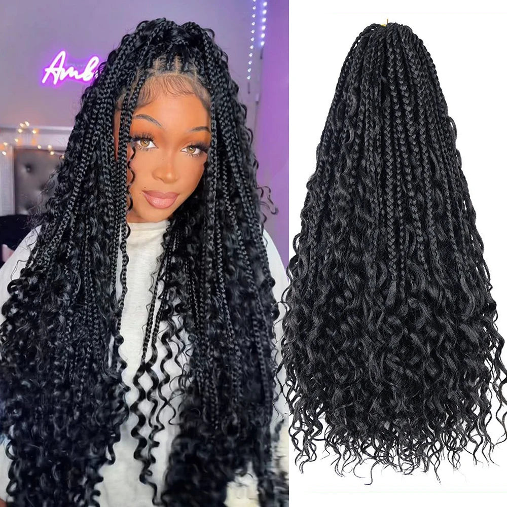 Boho Box Braids Pre-Looped Hippie Synthetic Crochet Hair with Curly Ends Crochet Braiding Hair in Bohemian Style