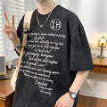 Wholesale Men Oversize Vintage Streetwear Tops Fashion Acid Washed Letter Printing Shirt Casual 100% Cotton Knitted Eco-Friendly