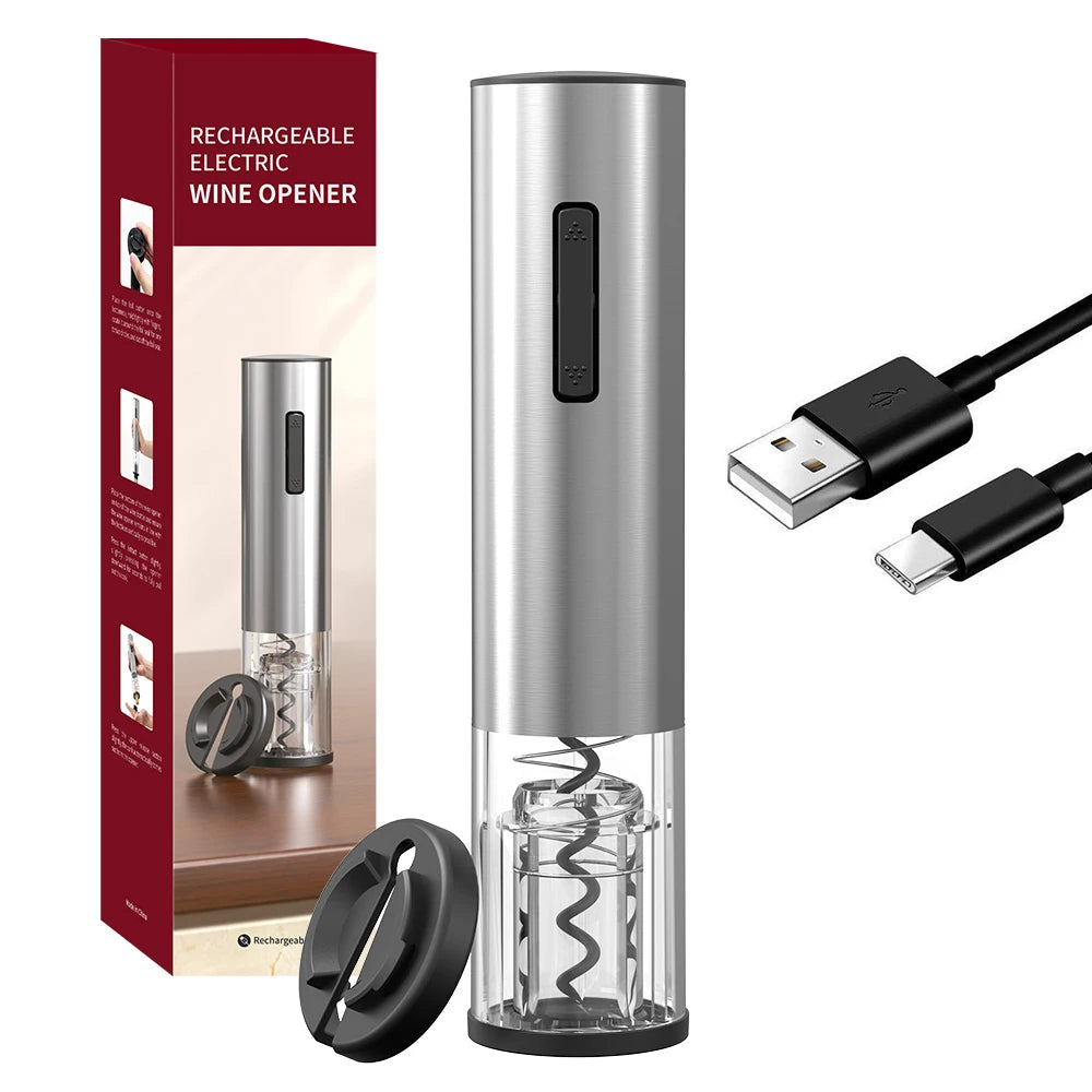 Stainless Steel Electric Wine Opener Gift Press Full Automatic Wine Bottle Opener Rechargeable