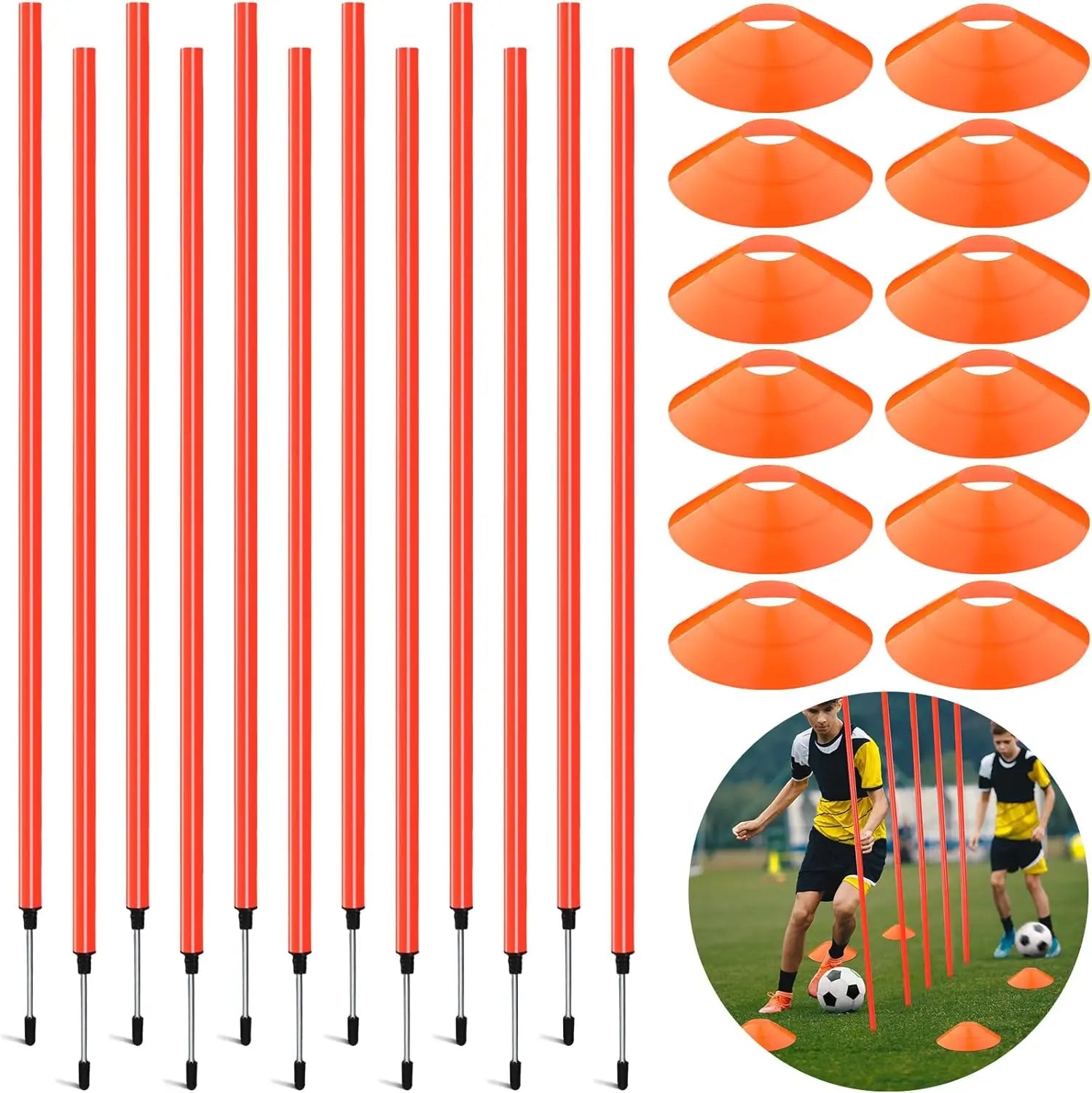 Wholesale 1.8M 2-section Agility Poles  12 Pcs Pole and 12 Cones Detachable Sports Training Speed Sticks