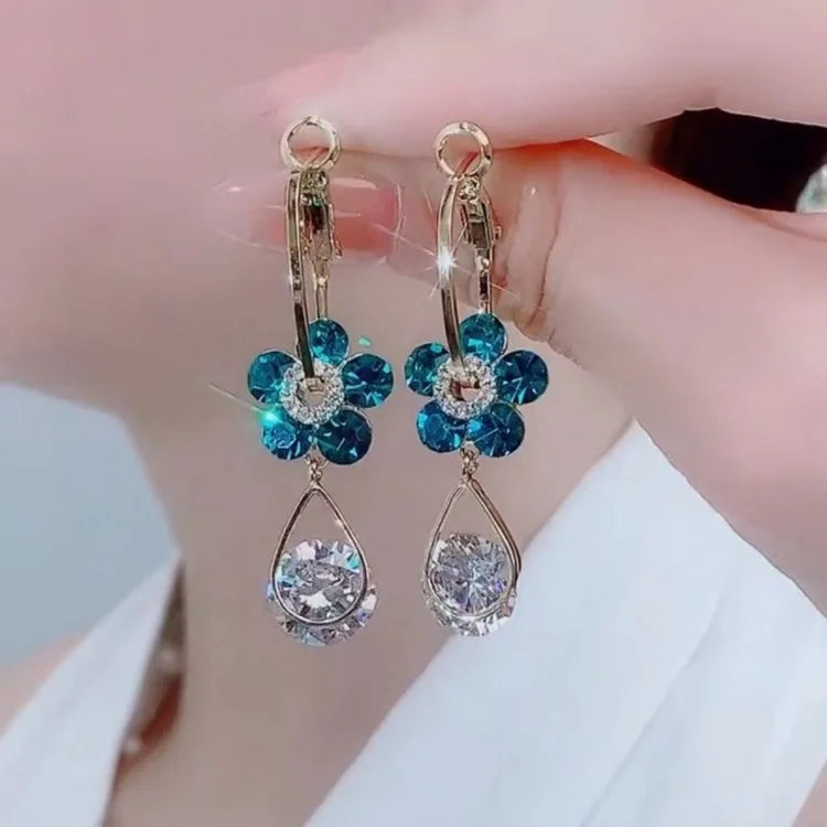 Trendy Purple Crystal Flower Earrings Amethyst Diamond Pendant Earring Charm Zircon Earring for Woman Party Gift