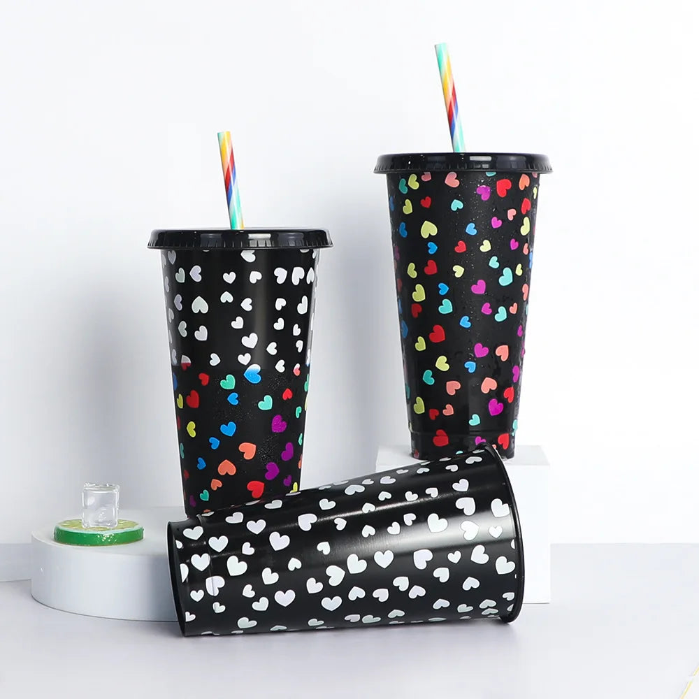 Color Changing Cups Tumblers with Lids Straws Tumblers Plastic Cold Cups for Adults Kids 24oz Tumbler