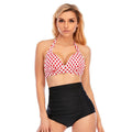 DGLT-A1702 Women' s Split Bikini Suit Plaid Printed Fashion High Waist Beachwear Two-piece Swimwear Set Eco Friendly Swimwear