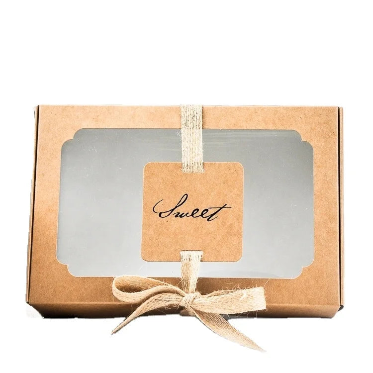 Wholesale Cheap Recycled Brown Kraft Paper Gift Box with Plastic Window and Hemp Rope
