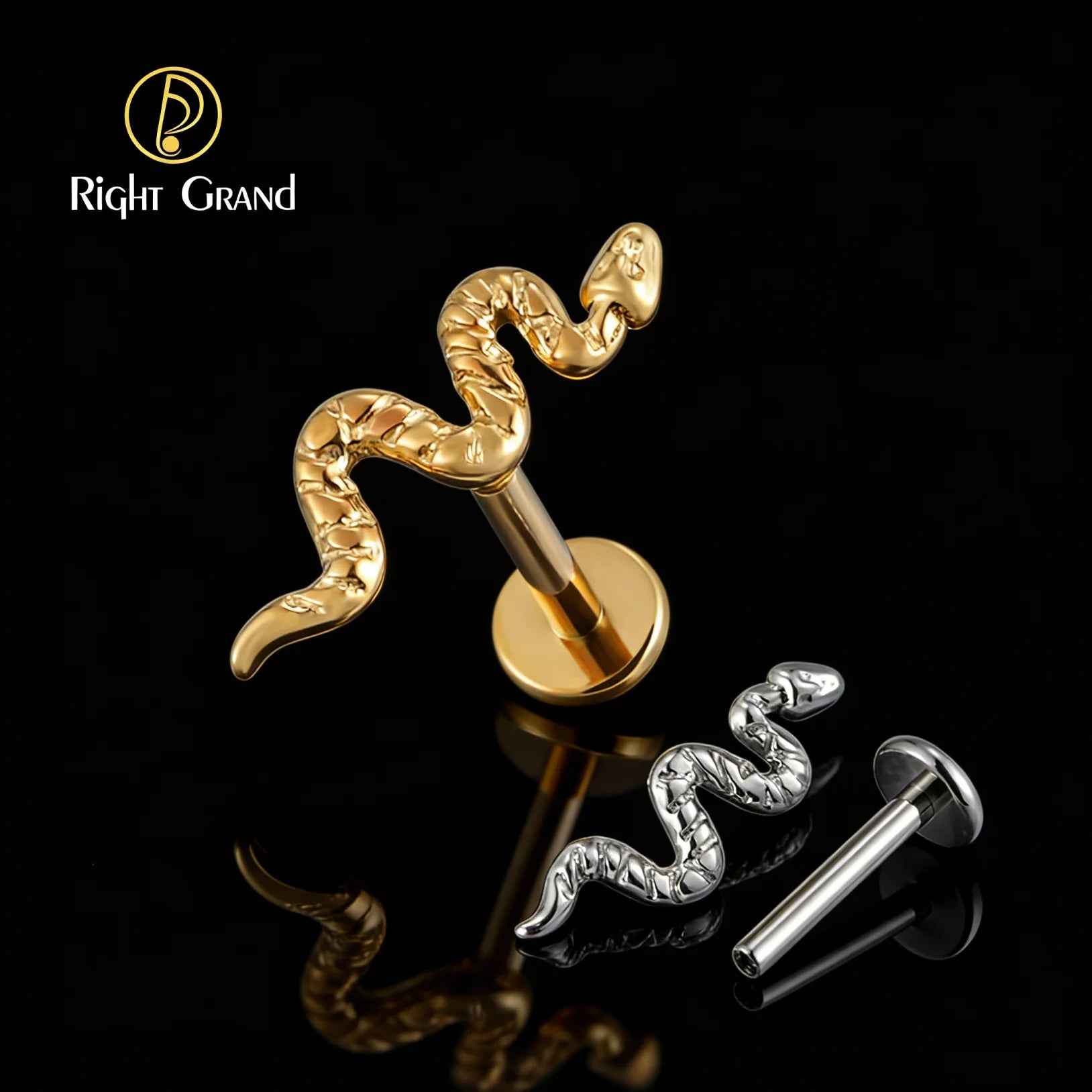 Right Grand ASTM F136 Titanium Implant Grade Internal Thread Snake Labret Tragus Piercings