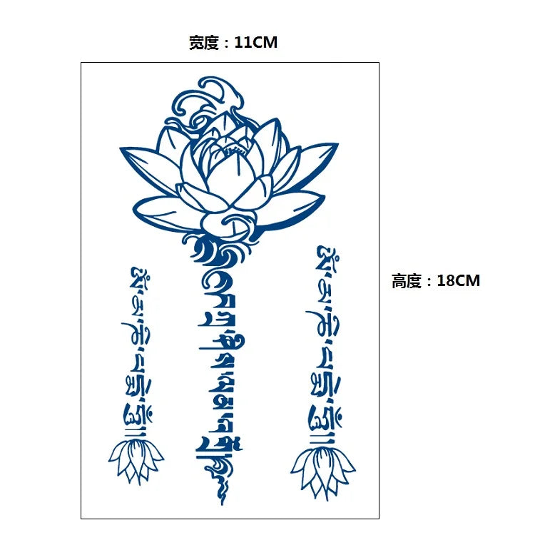 GZ 40-60 Waterproof Flower and Text Semi Permanent Temporary Tattoo 3-7 Days Lasting 18x11cm CE Certified