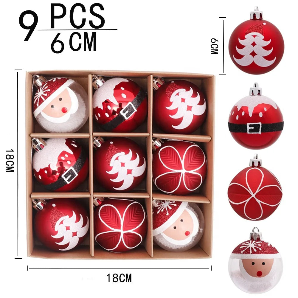Wholesale Hot Sale Christmas Tree Ornaments Ball 9pcs 6cm Color Printing Plastic Christmas Ball
