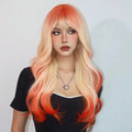 Orange Blonde Ombre Long Wavy Synthetic Wigs with Bangs Party Cosplay Wig for Women Natural False Hair Heat Resistant