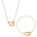 Women Jewelry Freshwater Pearl Chain Link 18K Gold Plated Irregular O Charm Pendant Pearl Bracelet Necklace