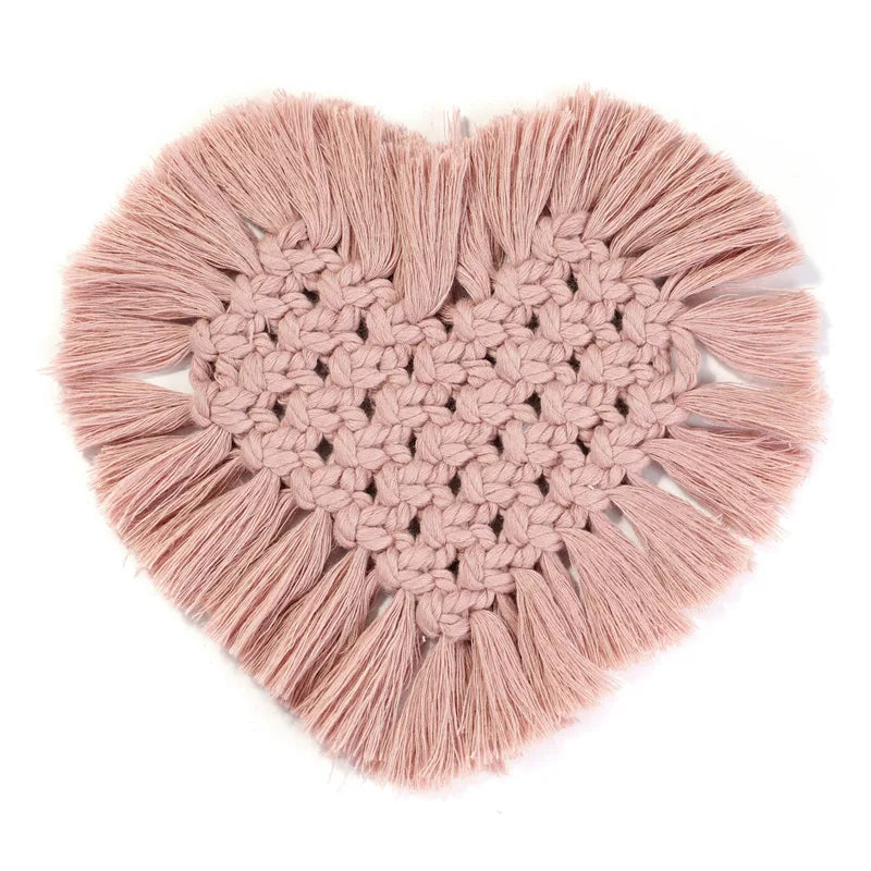 Heart Shiape Cotton Tea Coasters Rope Hand Nature Home Decor Cotton Macrame Placemats