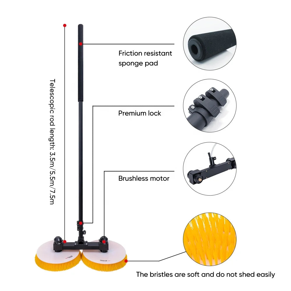 Zhenda Factory  Double Head  Aluminum Pole Brushless Motor AC Power Solar Panel Automatic CleaningTool Equipment Brush