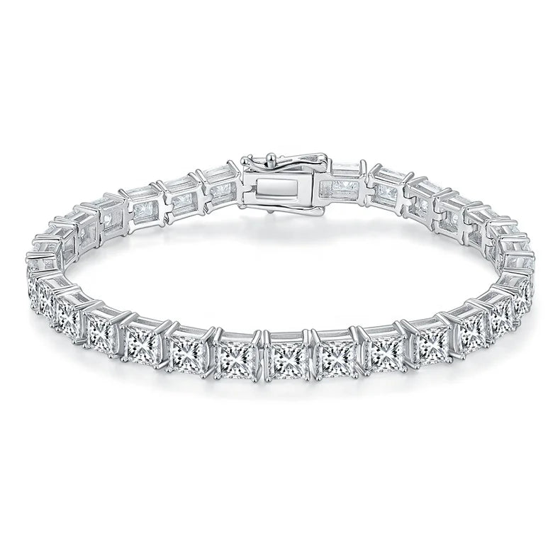 HanYu Jewelry 925 Sterling Silver Bracelet for Women D VVS Princess Cut 0.5 Carat Moissanite Diamond Tennis Chain Bracelet