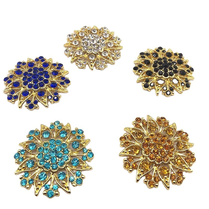 Women's Gold Rhinestone Crystal Wedding Brooch Colorful Flat-Back Design Alloy Jewelry for Invitations and Gifts