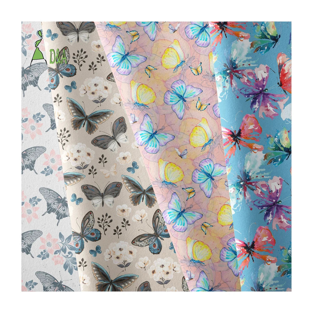 Hot Selling Butterflies Printed Poplin 100% Cotton Fabric Lightweight for Women's Shirts & Covers and Girls' Garments