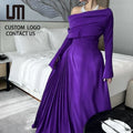 Customized OEM New Product Vintage Women Elegant Off Shoulder Pleated Evening Long Dress