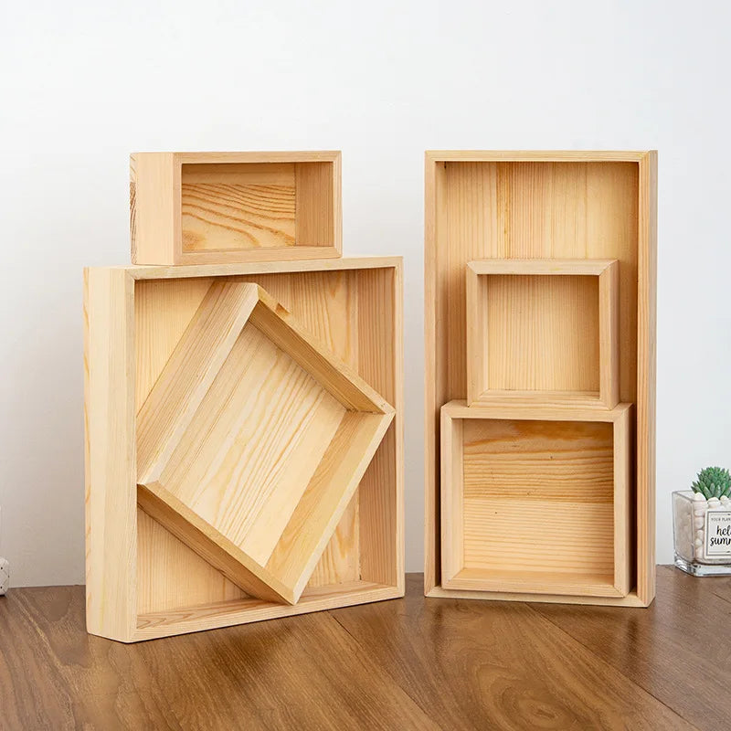 Cheap square Rectangle Pine Wooden Unfinished Without Lid DIY Gift square Nolid Wood Tray