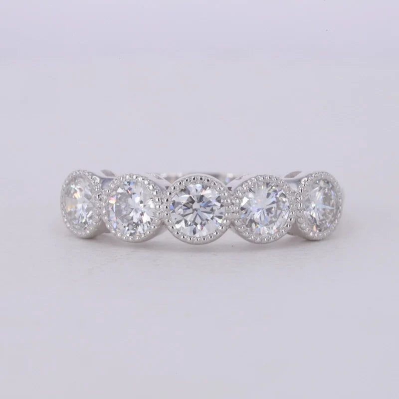 DEF VVS VS Round Brilliant Cut 5pcs 4mm Lab Diamond Ring Starsgem Wedding Half Eternity Band 10K Gold HPHT CVD Diamond Jewelry