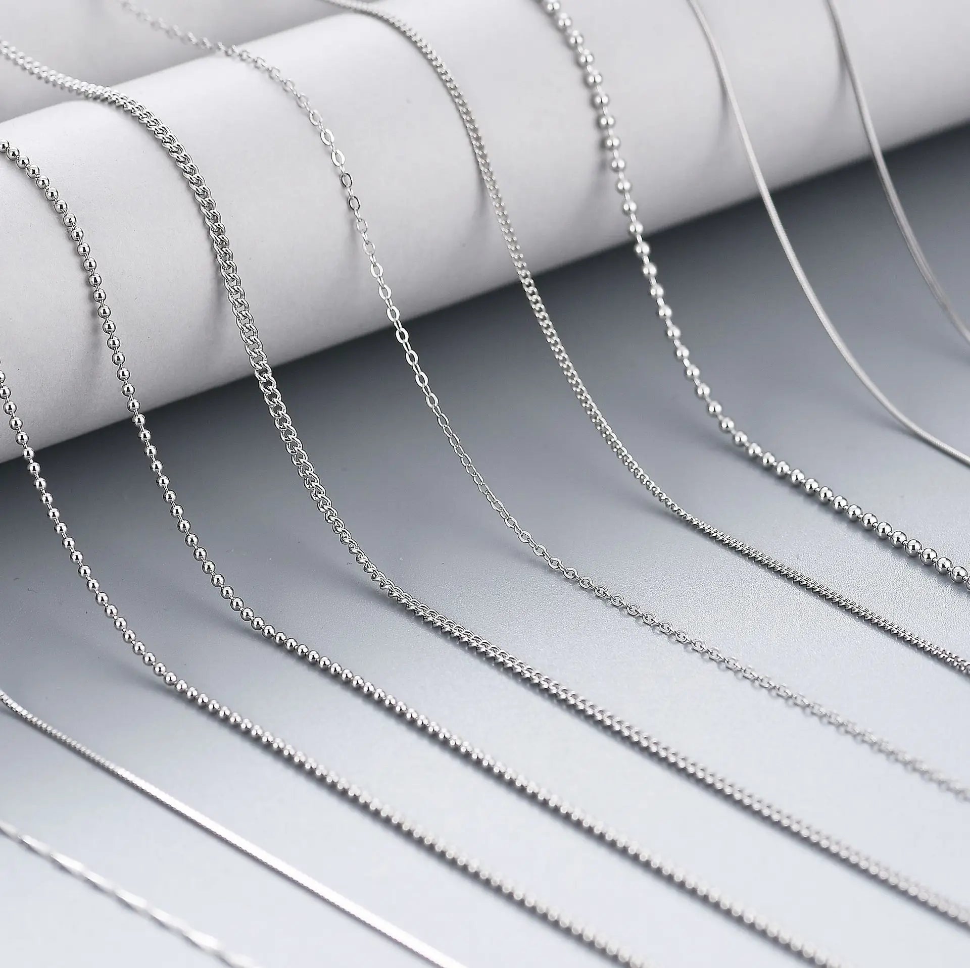 SC S925 Silver Custom Link Chain Necklace Cross Ball Bead Snake Bone Box Tennis Melon Seed Chain Necklace Collection