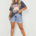 Women's Tee Puff Print Graphic T-shirt Acid Wash Oversized Women's T-shirt Casual Top