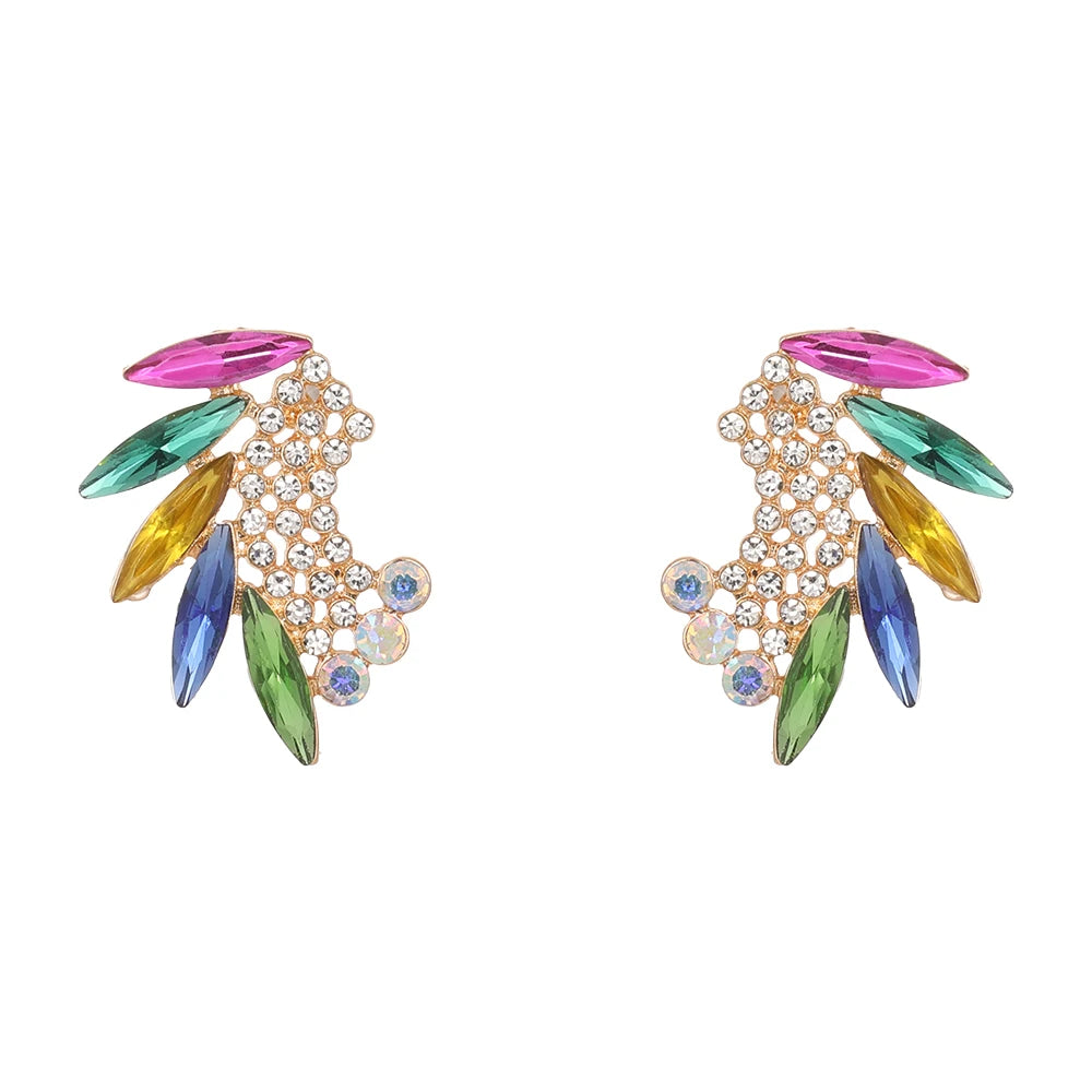 Wholesale Crystal Geometric Stud Earrings Bling Rhinestone Crystal Fan Shaped Earrings Jewelry Fashion