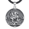Isunni 925 Sterling Silver Embossing Vintage Oxidized Saint George Jewelry Men Necklace