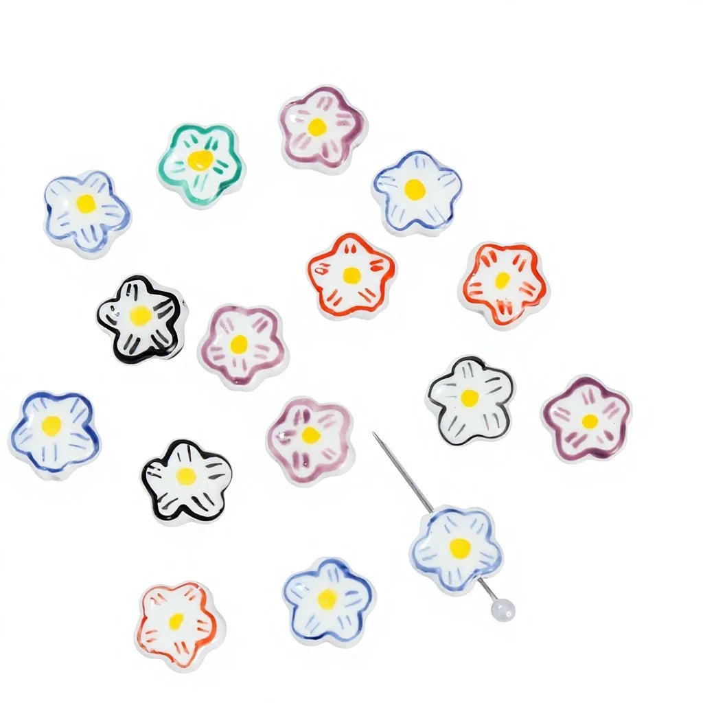 Wholesale Hand-Painted Blue Red Pink Flower Ceramic Beads Loose Porcelain Beads for DIY Jewelry Making Colorful Clay Beads
