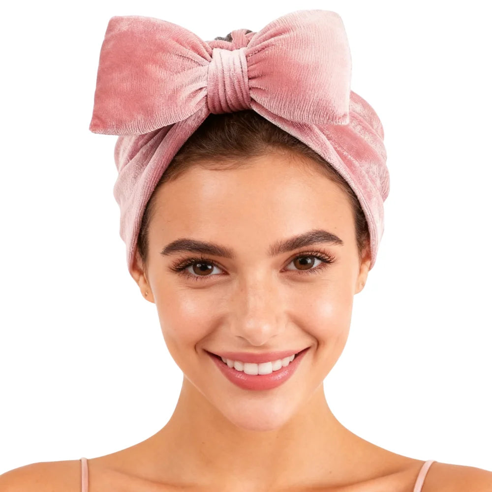 QINGYAN Pink Bonnets Newly Popular Bow Top Knotted Bonnet Turban Beanie Headwrap Knot Pleuche Hat