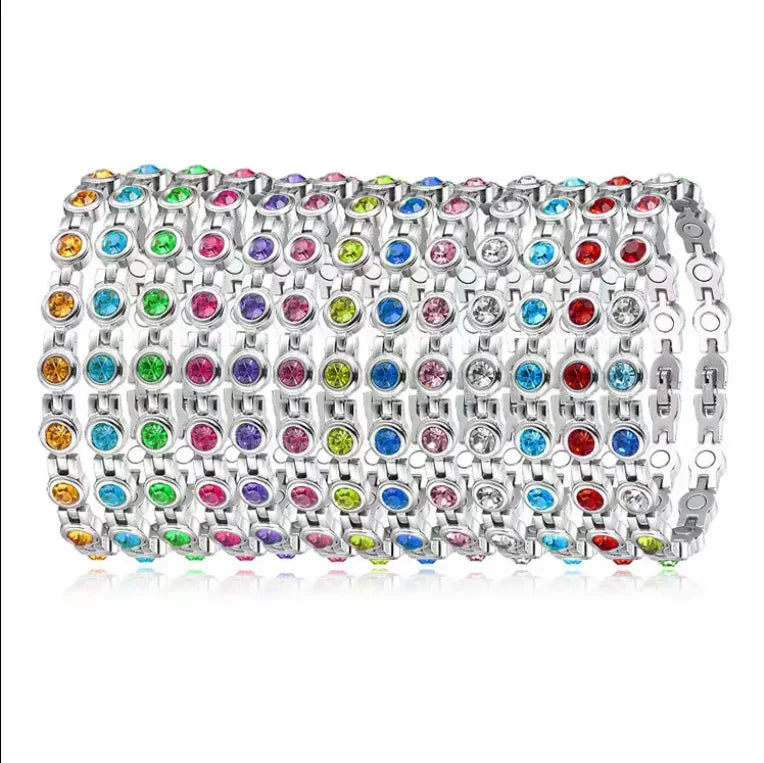 Wholesale Stainless Steel Birthstone Bracelet Crystal Rhinestone Health Care Anti Fatigue Magnetic Bracelets for Women