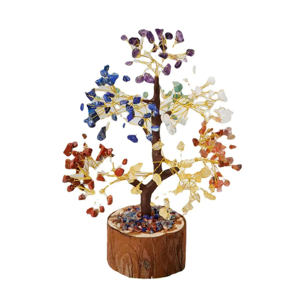 Natural Crystal Chips Stone Gravel Money Tree Healing Seven Chakra Tree for Desktop Ornament