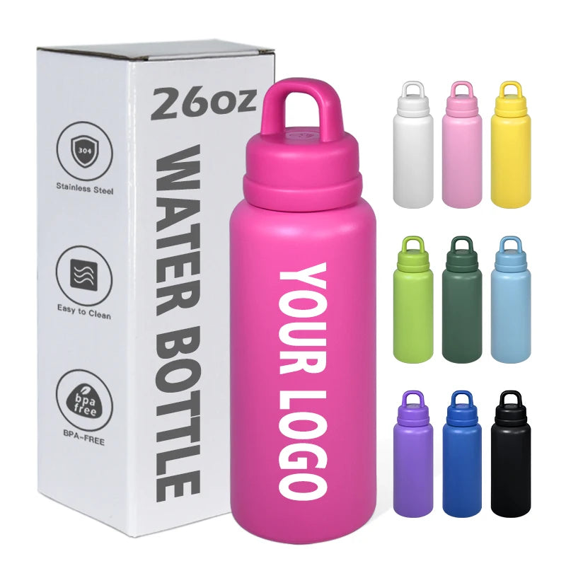 New Arrival 26oz Water Bottle One Press Open Double Wall Stainless Steel Vacuum Insulated Flask Thermal Gym Sport Bottle