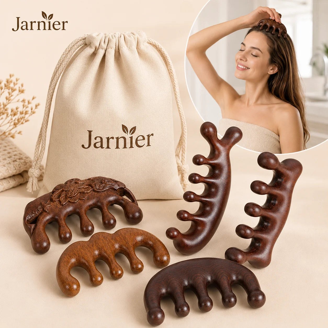 Jarnier Wholesale Costom Sale Scalp Massager Products Comb Wide Tooth Wood Hair Growth Sandalwood Comb Gift Massage Comb