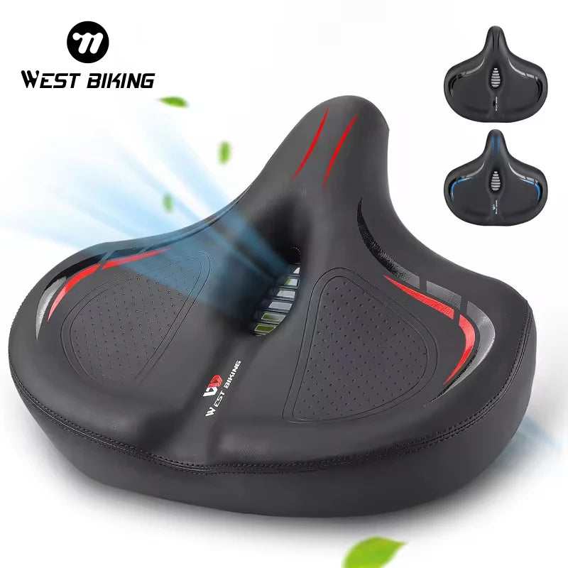 WEST BIKING PU Leather Widen Soft Butt Bicycle Cushion High Elastic Leisure Comfortable Mountain Bike Saddle Bike Accessories