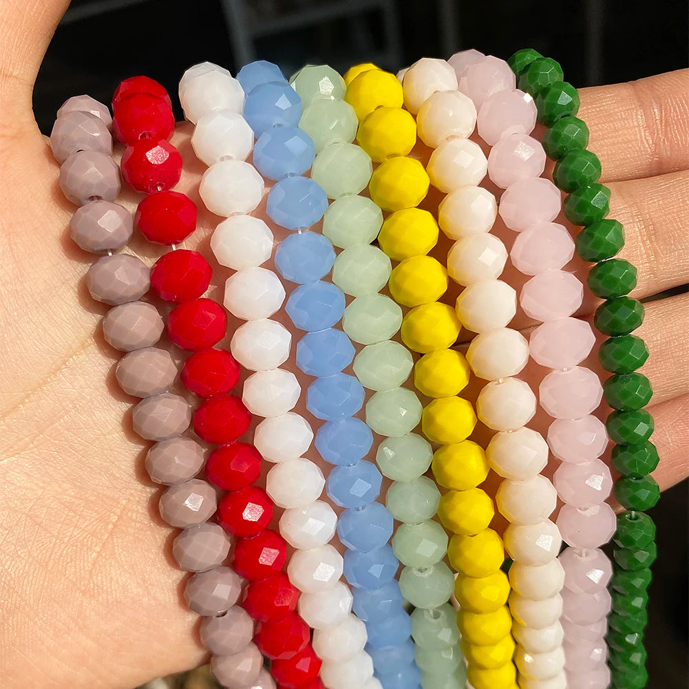 Wholesale Mixed Color 3/4/6/8MM Faceted Flat Round Crystal Glass Rondelle Loose Spacer Beads for Jewelry Making