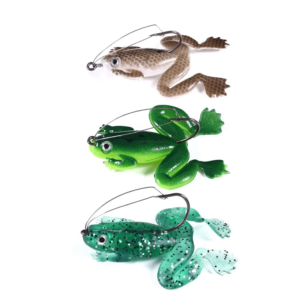 Wholesale FO100 6cm 5g Top Water Soft Baits Frog Fishing Lures with Barbed Hooks