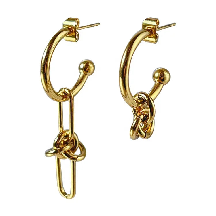18K Gold Plated Stainless Steel Jewelry C-Shaped Irregular Pretty Knot INS Accessories Earrings E211343