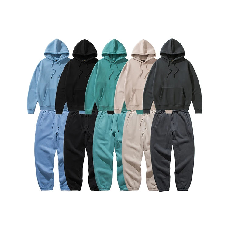 YLS Men 330GSM Fleece Thick Blank Custom Logo Printing Jogger Suit Set Plus Size Private Label Stacked Tracksuits Sweat Suits