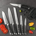 Individual Grade 7 Pcs Wood Knife Block Scissors sharp Damascus Steel Blade Kitchen Knife Set