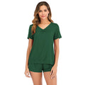 Women's Modal Fabric V-Neck Pajama Set Custom Logo Short Sleeve Sleepwear Nightwear PJs Elastic Plain Dyed Plus Size Solid