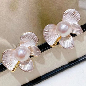 Pearl Earrings Freshwater Pearl Stud Earrings Needle Earrings Natural French Design Iris Butterfly 6-7mm 979