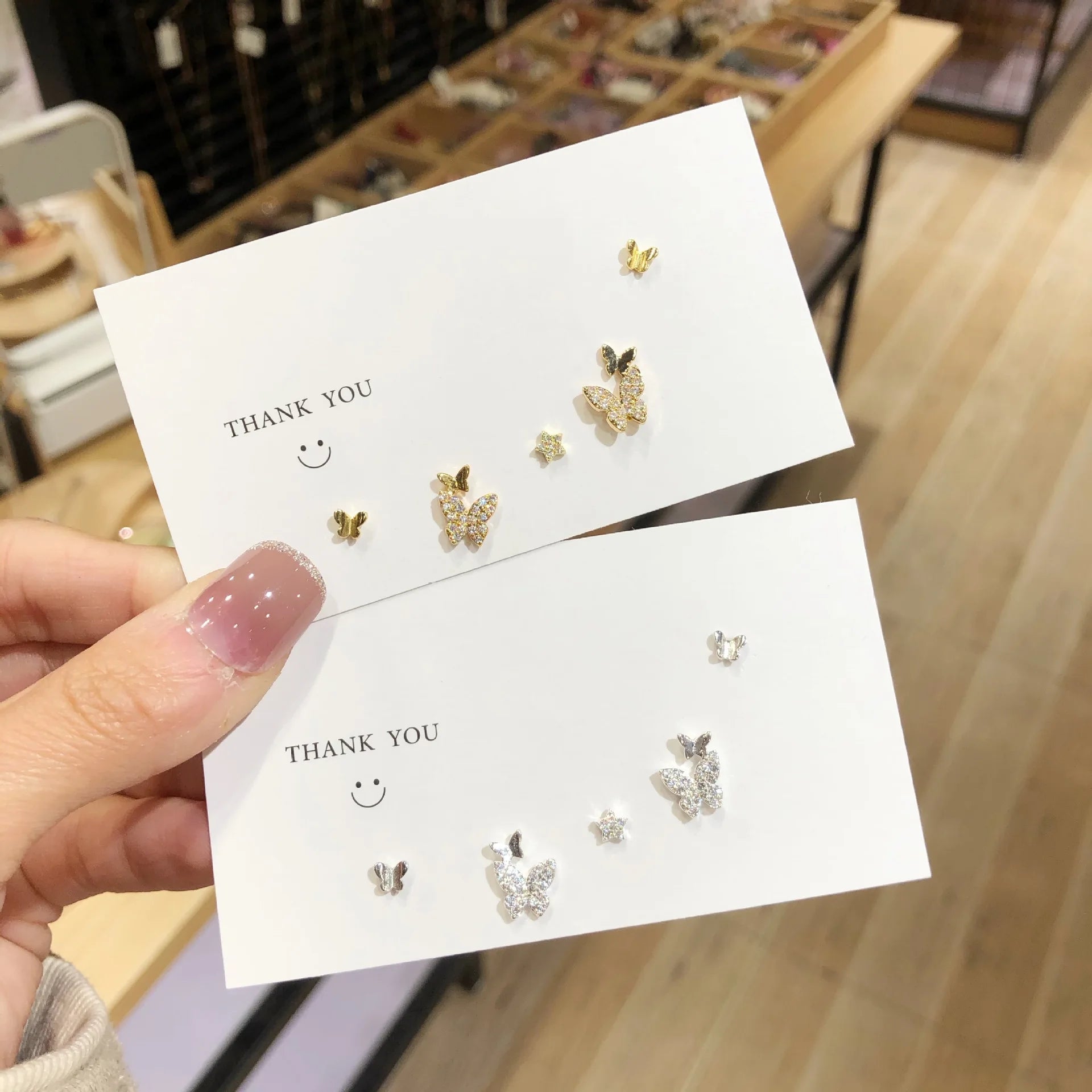 Wholesale Cheap Price Funny Cute Bling Bling Silver Gold Stainless Steel Fashion Crystal Butterfly Stud Earrings Combo for Women