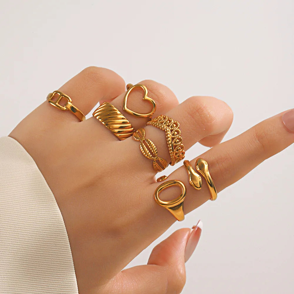 Wholesale Titanium Steel Stainless Steel Geometric Oval Shell Snake Heart Adjustable Open Ring for Women Ladies