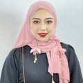 Muslim Scarf Women Hijab Prayer Summer Premium Light Breathable Polyester Ethnic Scarves Shawls with Drop Decoration