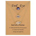 Trendy 3 Pcs/Set Crystal Glass Blue Evil Eyes Link Chain Necklace With Card Rhinestone Hamsa Hand Charm Necklace Set