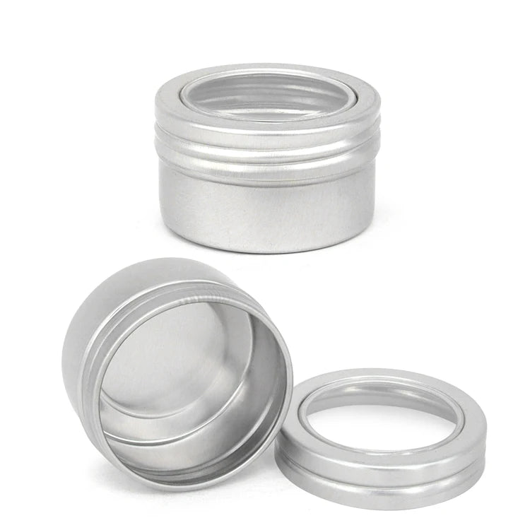 30ml Round Cosmetic Sample Aluminum Metal Packaging Cosmetic Tin Can Round Metal Tea Tins Round Box with Window