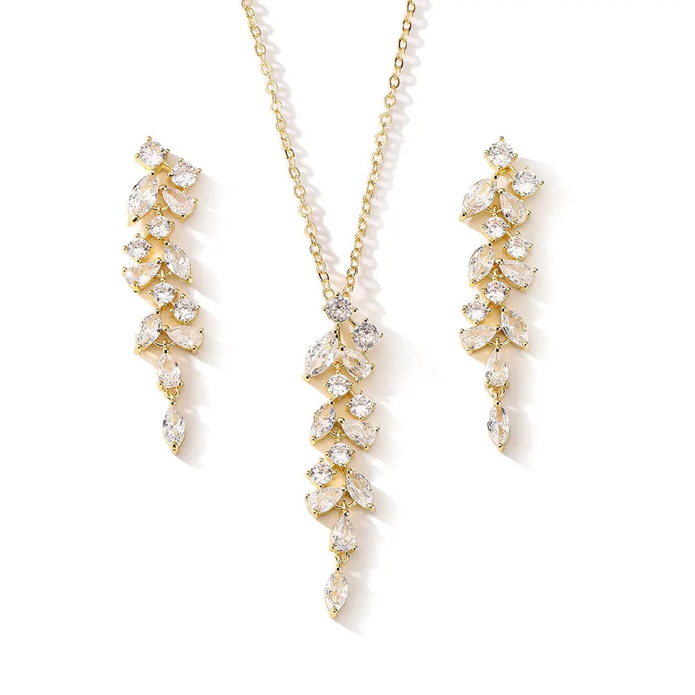 Miallo Korean Fashion Jewelry Sets Flower Zircon Gold Plated Long Necklaces Earrings Set for Girls Wedding Party Accesorios